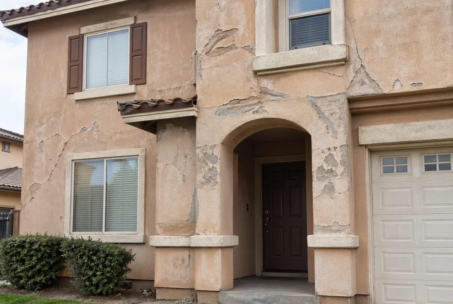 Damaged stucco house e1777045641321 how much does it cost to paint a house in denver in 2026?